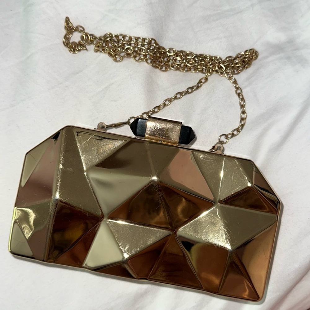 Cache Gold Metal Geometric Clutch